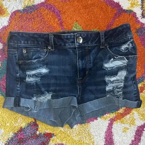 EXCELLENT DISTRESSED AMERICAN EAGLE SUPER STRETCH HI-RISE SHORTIE SIZE 10 - Picture 2 of 7